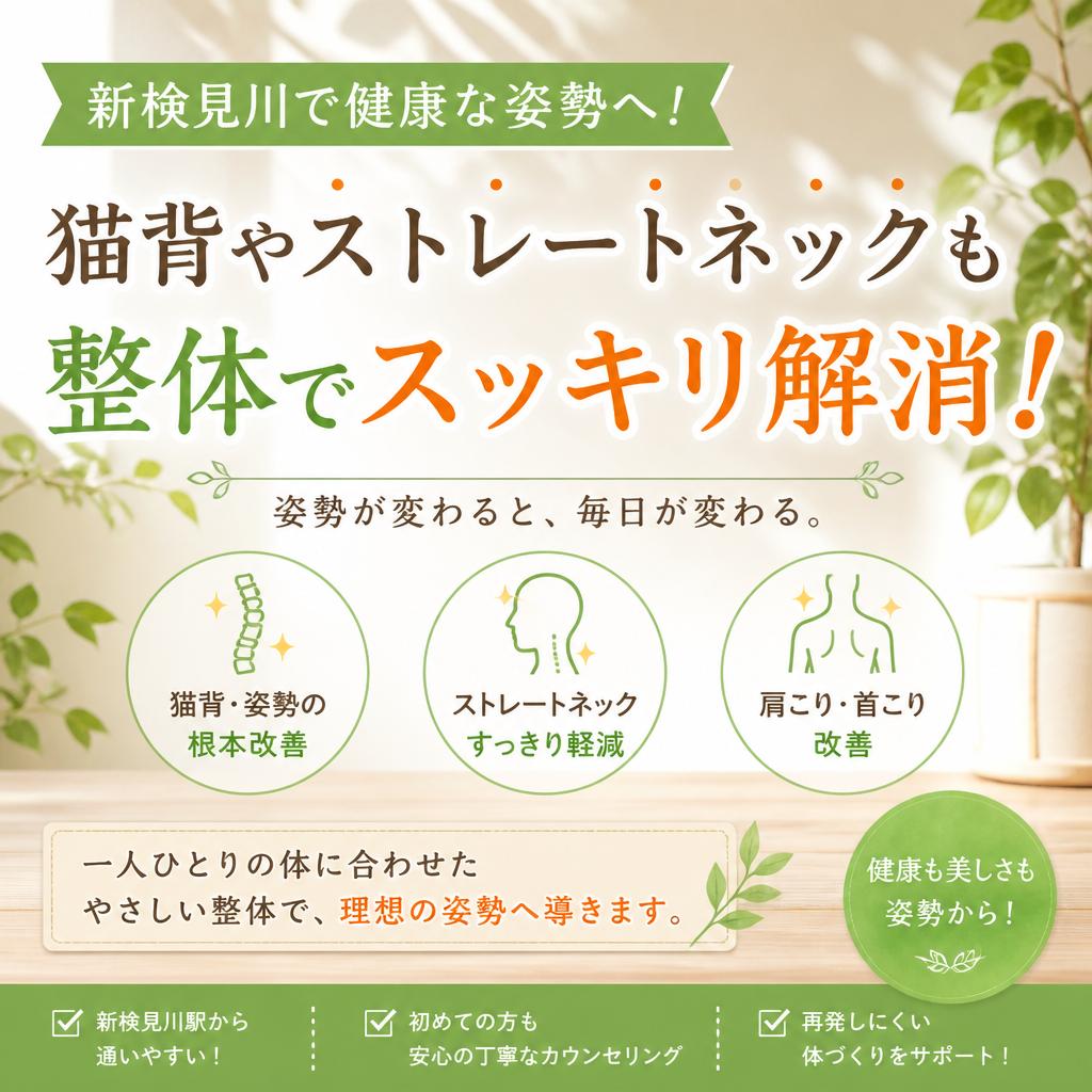 新検見川で健康な姿勢へ！猫背やストレートネックも整体でスッキリ解消！
