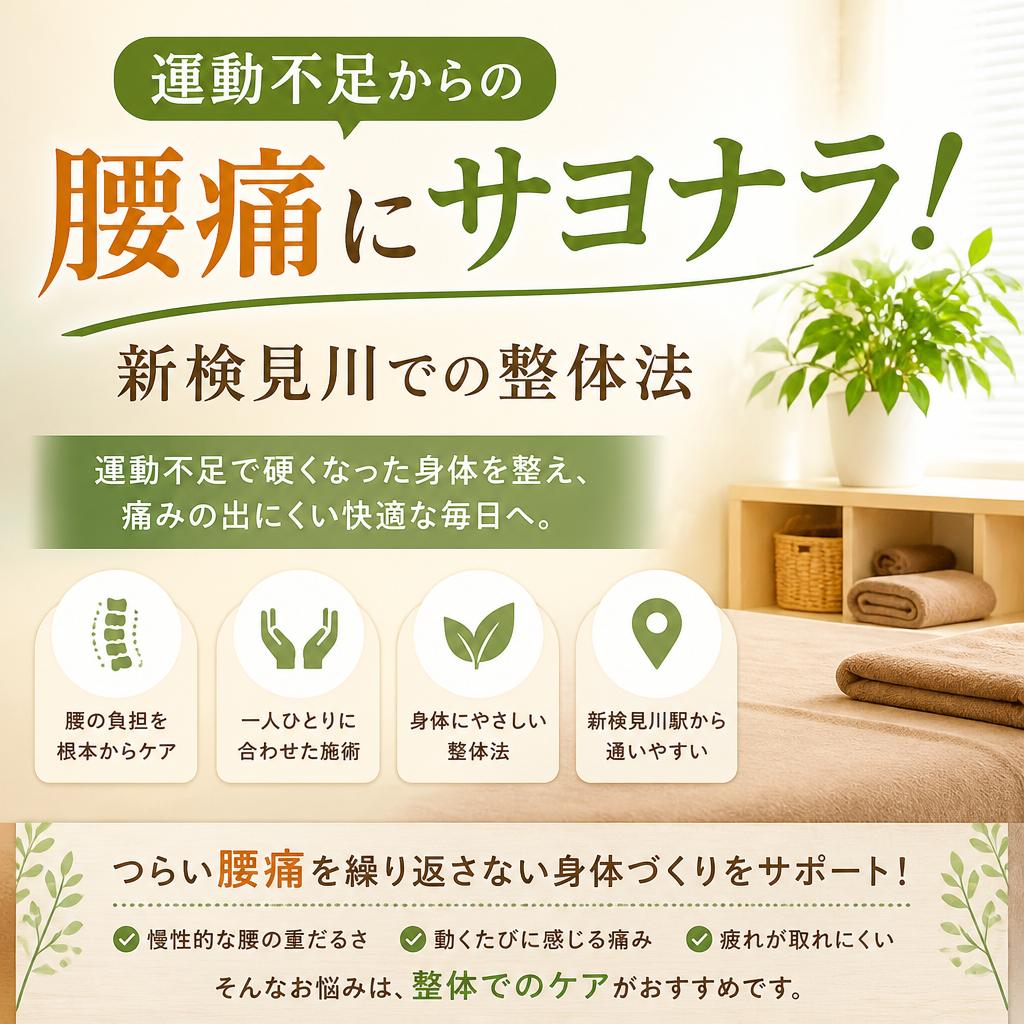 運動不足からの腰痛にサヨナラ！新検見川での整体法