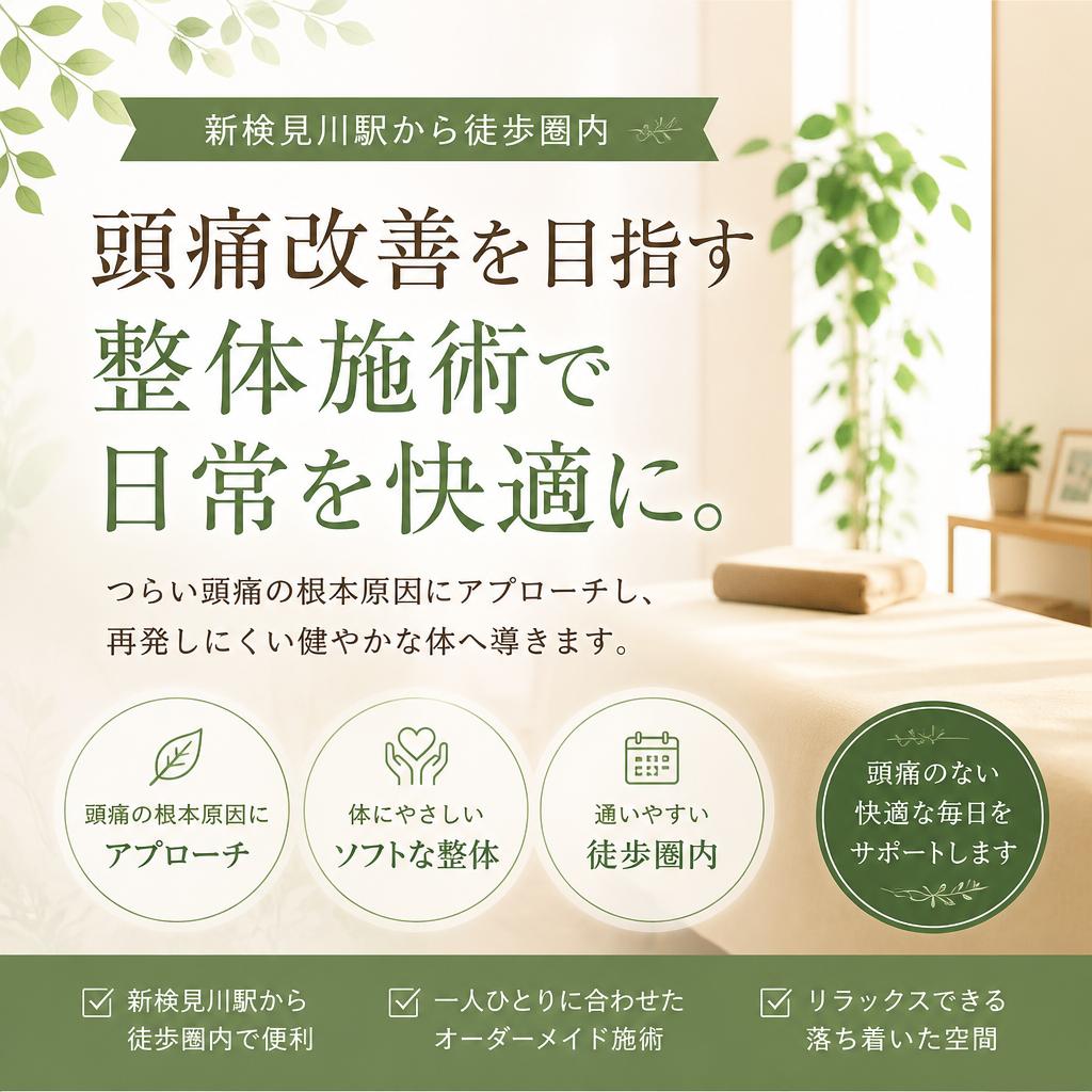 新検見川駅から徒歩圏内、頭痛改善を目指す整体施術で日常を快適に。