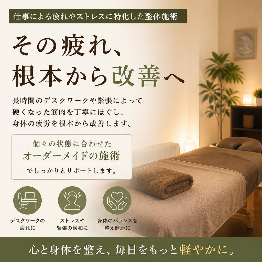 仕事疲れに特化した整体施術