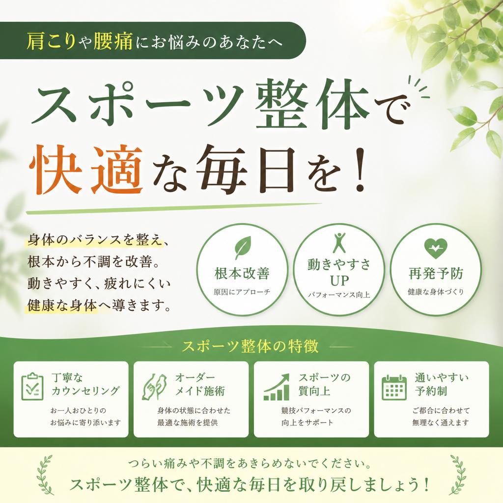 肩こりや腰痛にお悩みのあなたへ、スポーツ整体で快適な毎日を！
