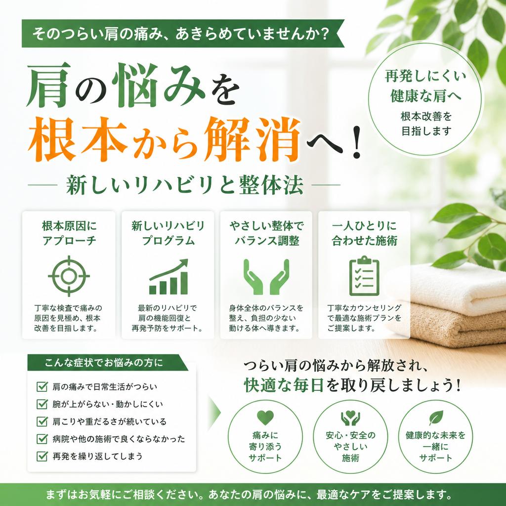 肩の悩みを根本から解消へ！新しいリハビリと整体法
