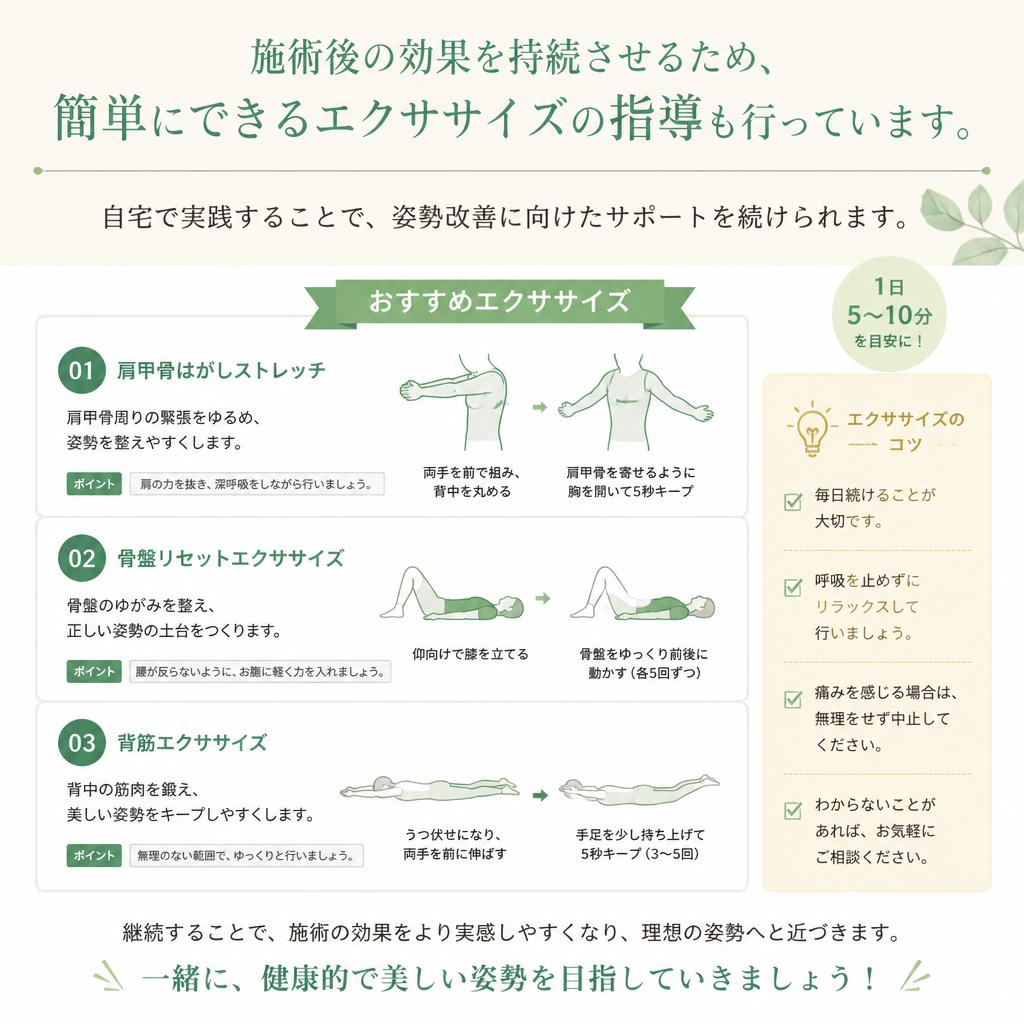 エクササイズで自宅でもケア