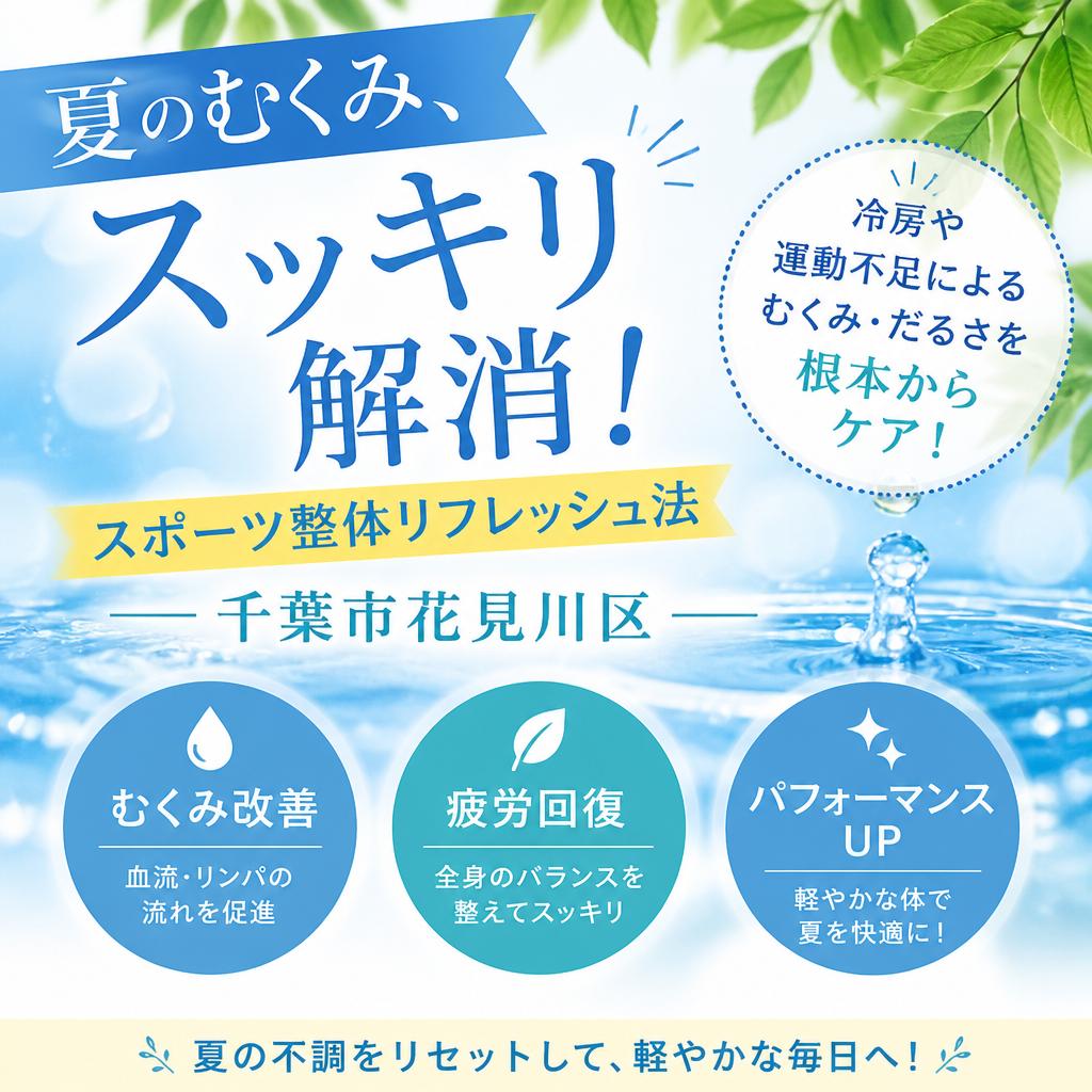 夏のむくみ、スッキリ解消！千葉市花見川区のスポーツ整体リフレッシュ法